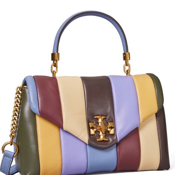Tory Burch Kira Chevron Leather Top Handle Satchel Gold Chain Bag